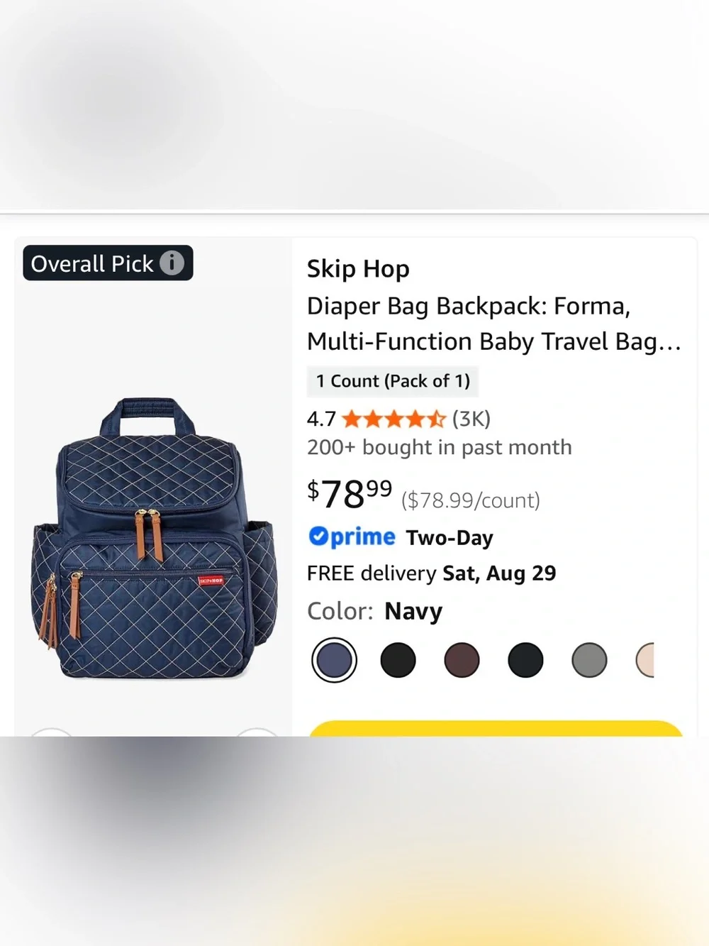 Skip Hop Navy Quilted Backpack with Tan Accents
